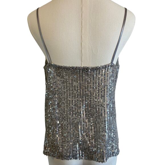 ZARA Silver Sequin Cowl Neck Tank | Sparkle Holiday Party Y2K Cami | MEDIUM - Picture 2 of 8